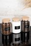 Set of 3 Wooden Vacuum Lids Tea Coffee Salt Black Labeled Glass Jars Storage Container 800 ml - 6