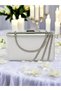 Mother of Pearl Ecru Color Satin Cross Crystal Silver Stone Women's Evening Dress Bag Wedding Engagement Graduation - 8