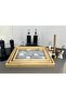 Bamboo tray set of 3 different sizes with wooden base, silver color - 5