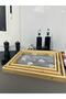 Bamboo tray set of 3 different sizes with wooden base, silver color - 8