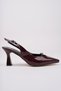 Women's Burgundy Stone Buckle Detailed Stylish Elegant Heeled Shoes - 5