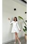 Women's V Neck Long Sleeve Button Detail Above Knee Premium Dress - 2