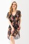 Women's Black Floral Print Beach Dress with Side Slits