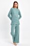 Women's Water Green Comfortable Oversize Fit Interlock Thick Winter Fabric Casual Home Wear Pajamas Set - 4