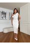 Women's Rose Detailed and Belted Imported Scuba Crepe Fabric Dress - 3