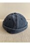 Solid Color Washed Distressed Fabric 100% Cotton Adjustable Hip Hop Navy Docker Hat from Back - 2