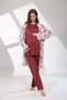 Women's Burgundy Patterned Design 100% Cotton Maternity Maternity Dressing Gown Pajama Set Set - 2