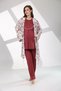 Women's Burgundy Patterned Design 100% Cotton Maternity Maternity Dressing Gown Pajama Set Set - 6