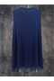 Women's Crew Neck Zero Sleeve Front Chiffon Detailed Lined Innerwear Dark Blue 10270 - 2
