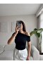 Boat Neck Gathered Crop - Black