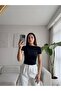 Boat Neck Gathered Crop - Black - 2