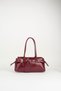 Women's Saffron Burgundy Cracked Shiny Faux Leather Baguette Design Belted Zipper Closure Handbag