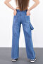 Blue Wide Leg Elastic Waist Girl's Jean Trousers 20496 - 5