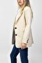 Women's long lined blazer jacket - cream - 2
