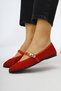 Genuine Leather Aliana Red Suede Women's Ballerinas with Buckle Detail - 6