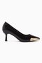 Carlota Black Patent Leather Pointed Toe Metal Detailed Heeled Women's Shoes - 6