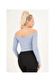 23254221 Ribbed Knit Madonna Ankle Slit Uz. Sleeve Blouse Blue - 4