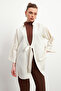 Women's Ecru Binding Detailed Flam Linen Kimono