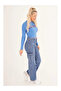 23254241 Ribbed Knit Los Angeles Printed Crop Blouse Blue - 3