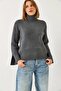 Women's Anthracite Half Turtleneck Sleeves Slit Knitwear Sweater - 3