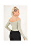 23254221 Ribbed Knit Madonna Ankle Slit Uz. Sleeve Blouse Green - 4