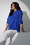 Trend42Plus Large Size Pocket Stone Printed Skirt Fringed Muslin Cobalt Blue Shirt - 6