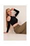 23254280 Ribbed Knit Off-The-Shoulder Long Sleeve Blouse Black - 2