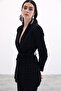 Square Patterned Belted Jacket - Black - 3