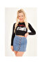 23254244 Ribbed Knit Newyork City Printed Blouse Black