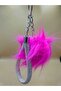 سلسلة مفاتيح على شكل ريش ثعلب فضي وحجر فوشيا - 2