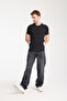 Black Crew Neck Garni Detailed Cotton Men's Basic - 3