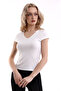 22474755 Thin Camisole Front Back V-Neck Short Sleeve Blouse Ecru - 2