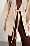 Women's Wheat Binding Detailed Flam Linen Kimono - 2