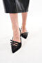Black Striped Satin 8.5 cm Silver Heels Slingback Buckle Stiletto Heels - 6