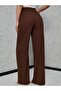 Brown Linen Blended Elastic High Waist Wide Leg Trousers - 5