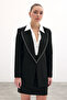 Long Jacket with Shiny Collar Accessories - Black - 4