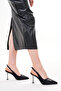 Black Striped Satin 8.5 cm Silver Heels Slingback Buckle Stiletto Heels - 3