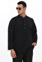Men's Black Shirt with Epaulettes and Long Length Shirt - 3