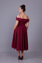Burgundy Floral Tulle Detail Off-Shoulder Strap Boat Neck Midi Length Flared Evening Dress - 8