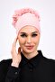 Ruffled Seamless Combed Cotton Bonnet Pink - Women's Hijab Tie Bun Inner Bonnet Powder