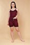 Women's Rope Strap Lace Collar Shorts Summer Plum Pajama Set - 5
