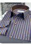 Classic Long Sleeve Premium Striped Men's Shirt with Gift Box Fs-003941 - Navy Blue Coffee - 2