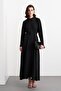 Belted Bell Long Dress Black - 3