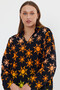 Vp8149 Shirt Collar Long Loose Patterned Viscose Dress Black - 5
