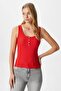 Women's Jayla Corset Look Buttoned Ribbed Sleeveless Pomegranate Flower Blouse