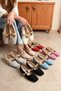 Colorful Tweed Fabric Blunt Toe Women's Ballerina Shoes - 4