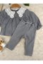 Baby Scallop Collar Soft Lycra Jeans Baby Girl Double Set - 2