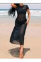 Crew Neck Short Sleeve Long Tulle Bikini Top Pareo-Beach Dress - 4