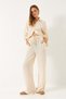 Women's Beige Elastic Tied Pocketed Gilded Muslin Palazzo Trousers 80152 60271077 - 2