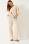 Women's Beige Elastic Tied Pocketed Gilded Muslin Palazzo Trousers 80152 60271077 - 5